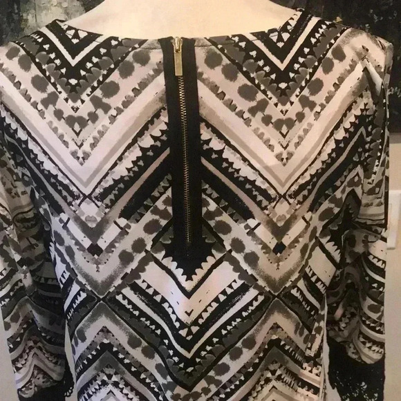 Alfani Petite Geometric Design Lace Trim Exposed Zipper Back Dress-PM - Picture 6 of 9